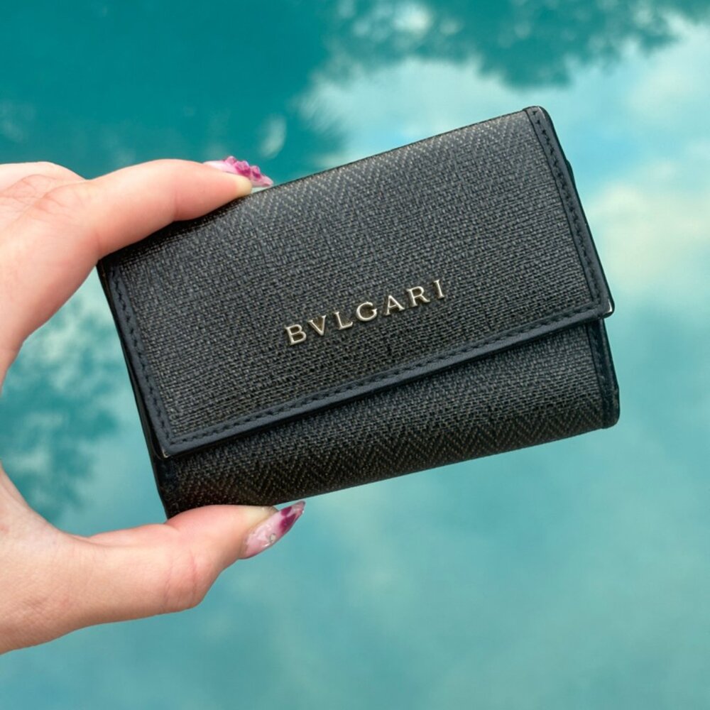 Bvlgari Black/Gray Coated Canvas and Leather Keys/Card holder (DEFECT)